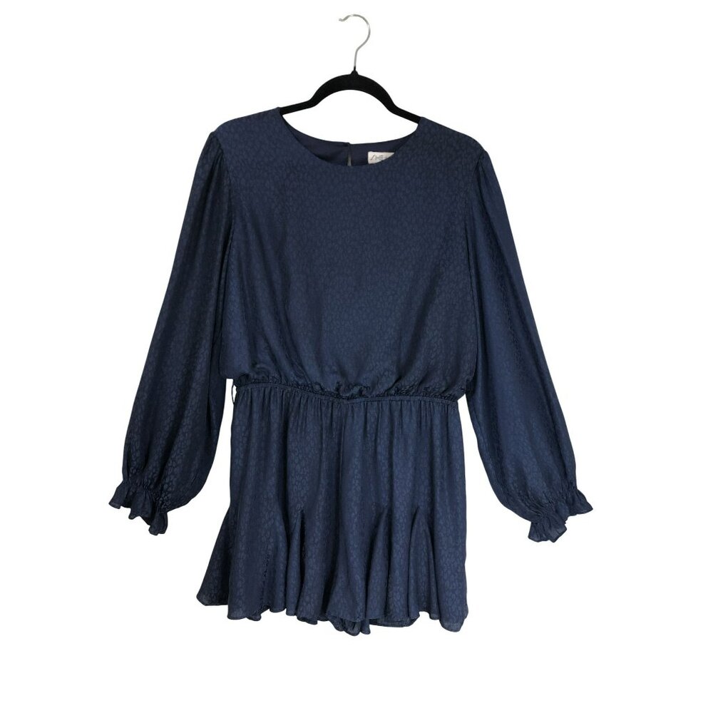 She + Sky Romper Dress Navy Peplum Subtle Leopard Texture Sz L Lightweight Flowy
